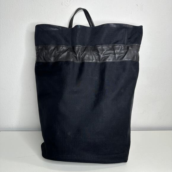 Black Canvas & Patent Leather Tote Bag Backpack - Picture 7 of 11